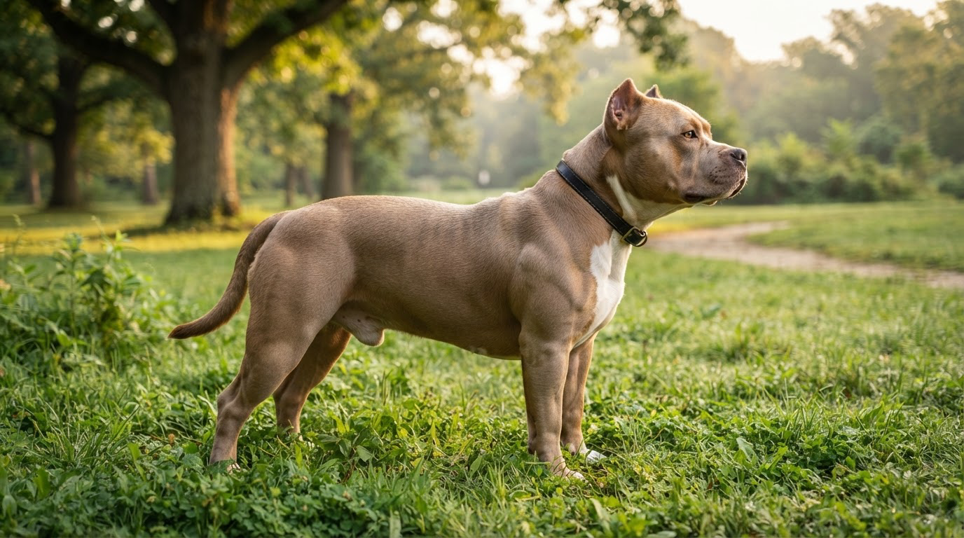 American Bully musclé sur pelouse