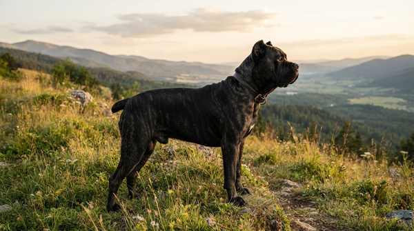 Cane Corso puissant sur colline