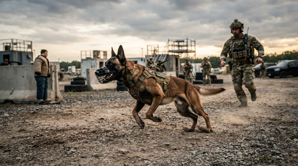 Berger malinois d'intervention en entraînement de chien militaire K9