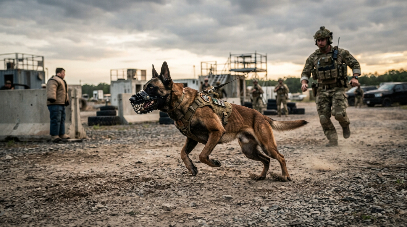 Berger malinois d'intervention en entraînement de chien militaire K9