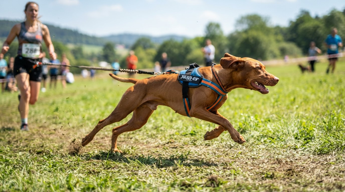 Chien athlétique courant en pleine action lors d'un sport canin