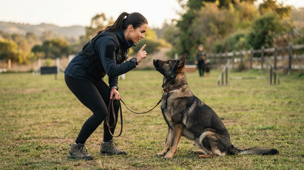 Maître-chien et son chien en séance d'entraînement