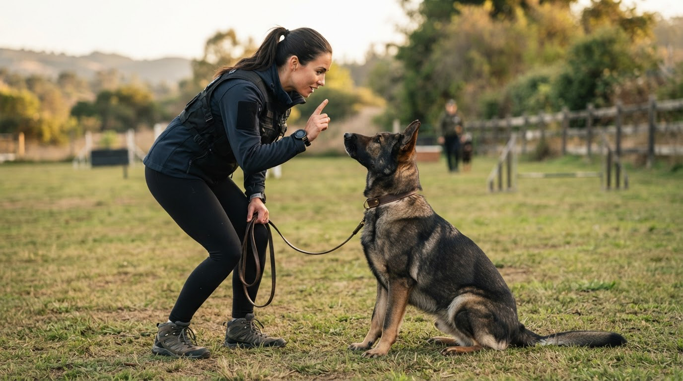 Maître-chien et son chien en séance d'entraînement