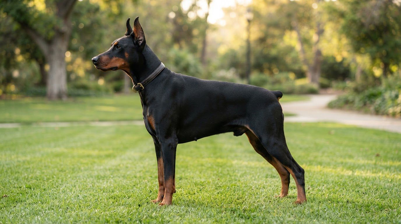 Dobermann élégant sur pelouse