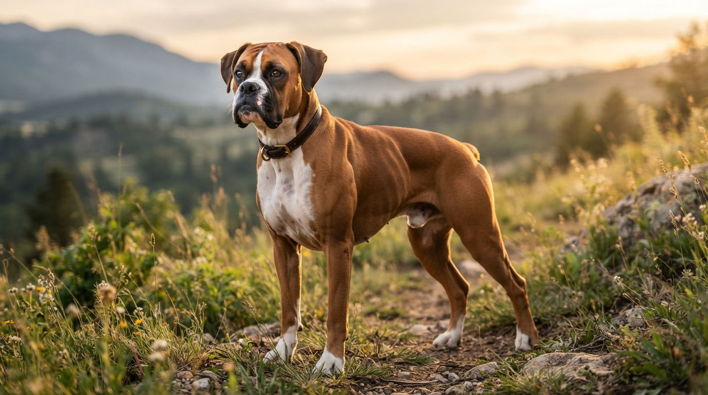 Grand chien à poil court musclé de type Boxer