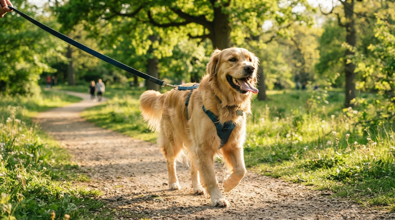 Grand chien joyeux en promenade dans un parc