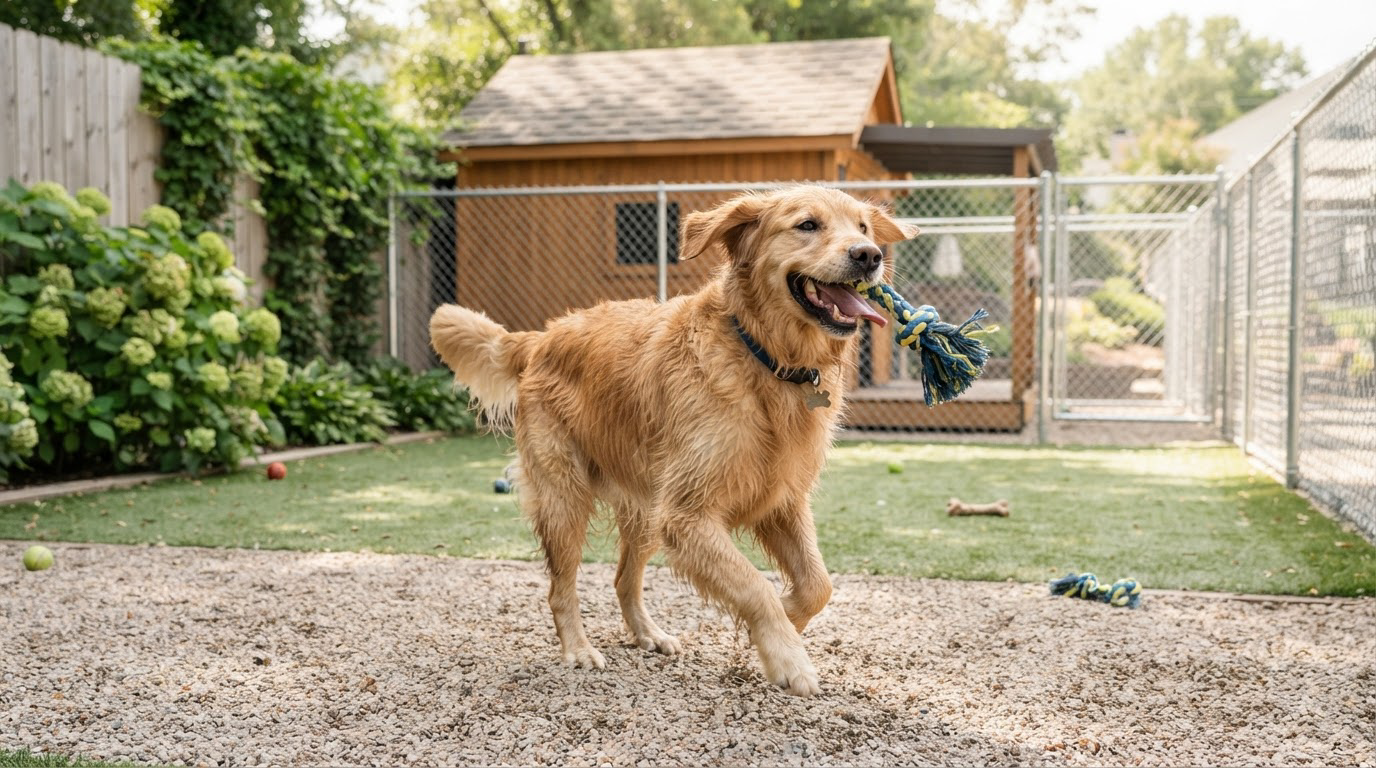 Chien heureux en vacances ou en pension canine