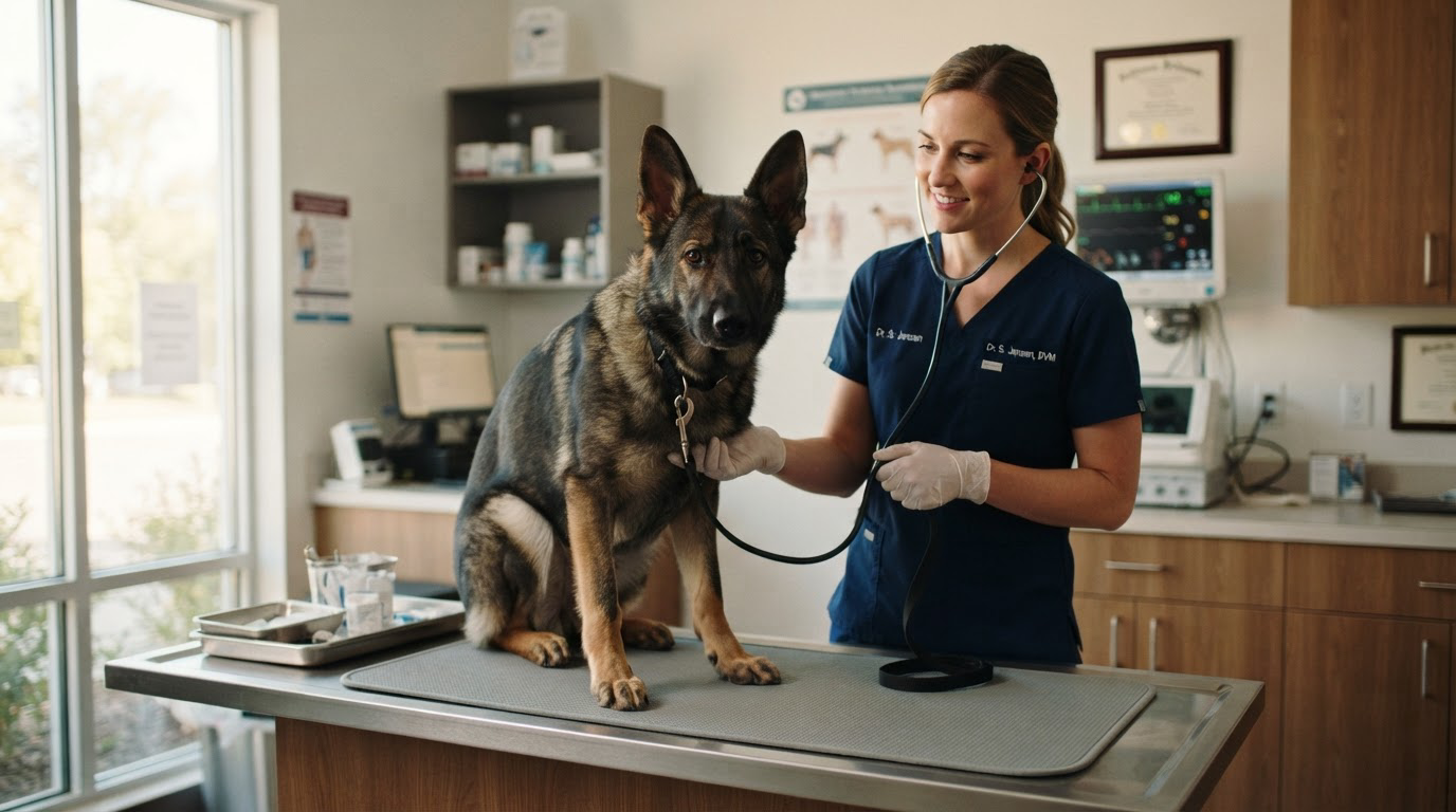 Grand chien en consultation chez le vétérinaire