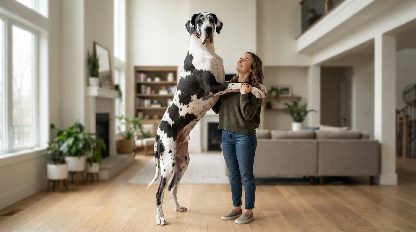 Le plus grand chien du monde debout, très haut