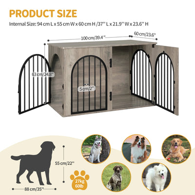 Meuble Cage Chien 100 cm 3 Portes Table d'Appoint
