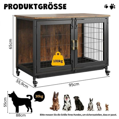 Cage Meuble en Bois Robuste pour Chien Jusqu'à 30 kg