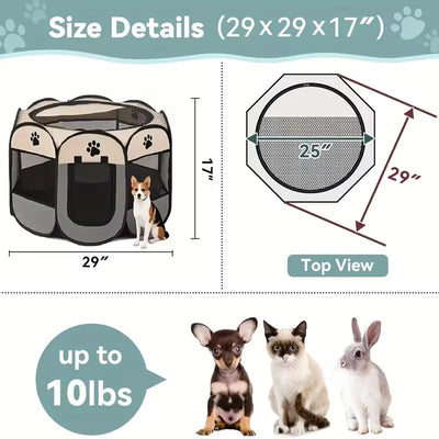 Parc pour Chien Octogonal Portable Tissu Oxford Fermeture Éclair