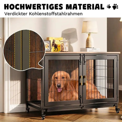 Cage Meuble en Bois Robuste pour Chien Jusqu'à 30 kg