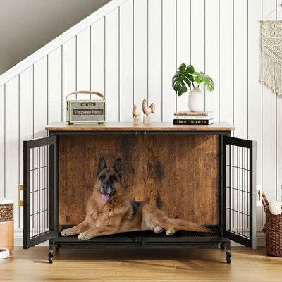 Cage Meuble en Bois Robuste pour Chien Jusqu'à 30 kg