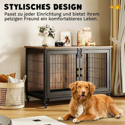Cage Meuble en Bois Robuste pour Chien Jusqu'à 30 kg
