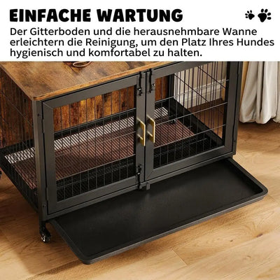 Cage Meuble en Bois Robuste pour Chien Jusqu'à 30 kg