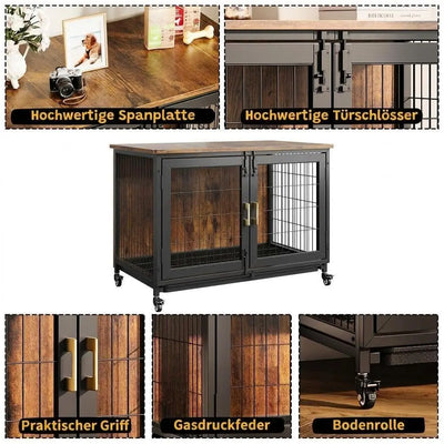 Cage Meuble en Bois Robuste pour Chien Jusqu'à 30 kg