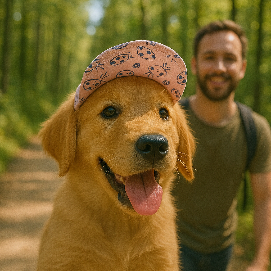https://cdn.shopify.com/s/files/1/0763/9767/4819/files/Casquette_pour_chien_anti_soleil_blanc_ou_bleu_blanc_chiot_labrador_en_foret_avec_son_maitre.png?v=1744208197
