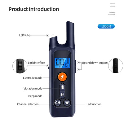 Collier Électrique de Dressage 1000 m Étanche Rechargeable Chien
