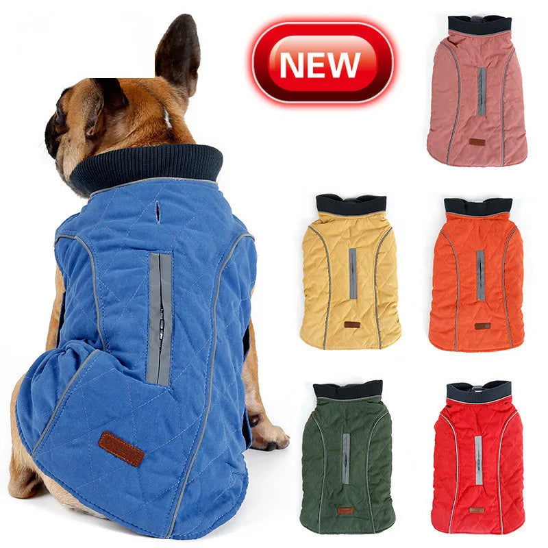 Manteau Rétro Matelassé Col Côtelé Grand Chien