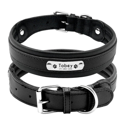 Collier Personnalisé Cuir Rembourré Plaque d'Identification Grand Chien