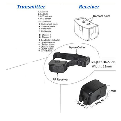 Collier Électrique de Dressage Bip Vibration 100 Niveaux Chien