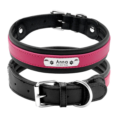 Collier Personnalisé Cuir Rembourré Plaque d'Identification Grand Chien