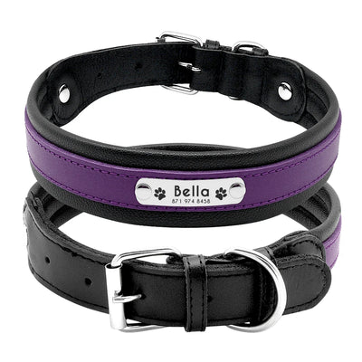Collier Personnalisé Cuir Rembourré Plaque d'Identification Grand Chien