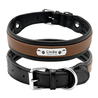 Collier Personnalisé Cuir Rembourré Plaque d'Identification Grand Chien
