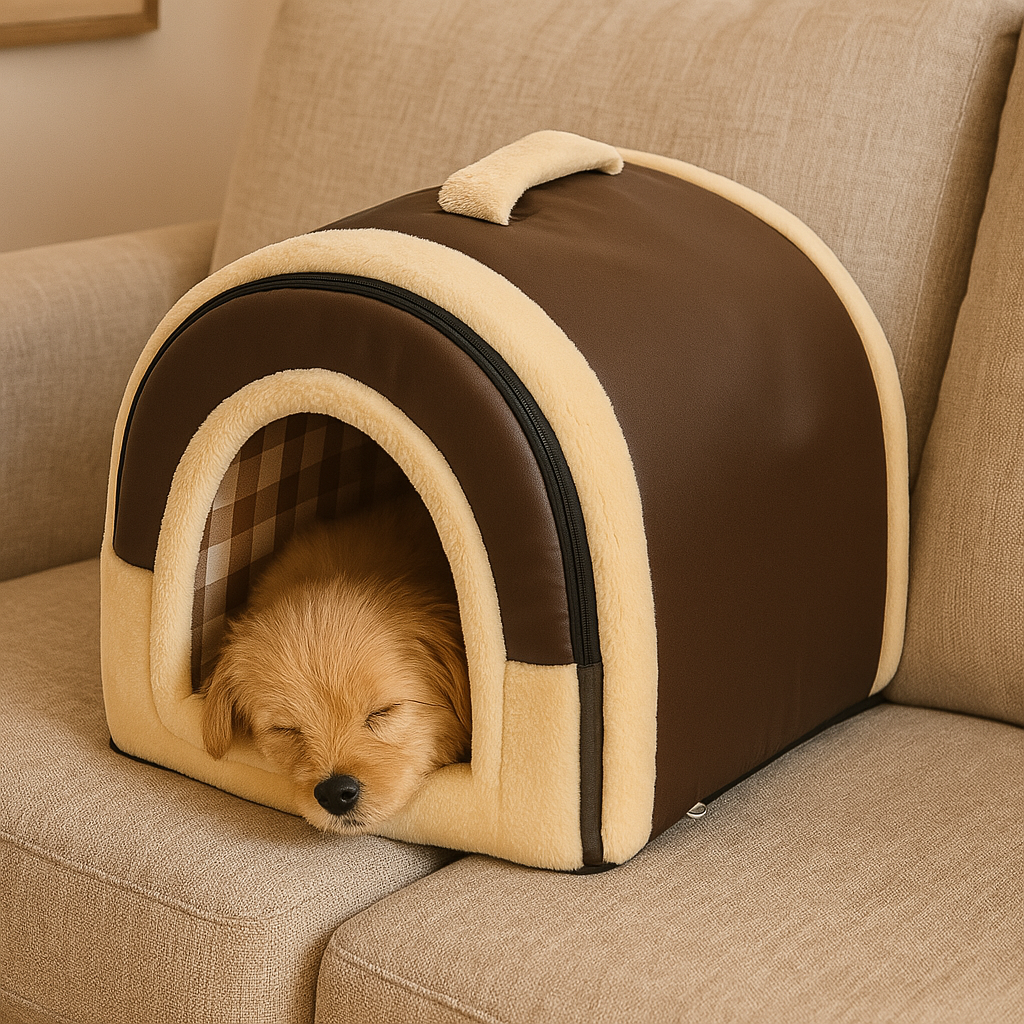 https://cdn.shopify.com/s/files/1/0763/9767/4819/files/Niche_d_interieur_pour_chien_Marron_petit_chien_dans_la_niche_sur_le_canape.png?v=1744295475