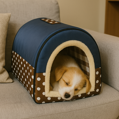 https://cdn.shopify.com/s/files/1/0763/9767/4819/files/Niche_d_interieur_pour_chien_bleu_et_marron_avec_chiot_qui_dort.png?v=1744296825