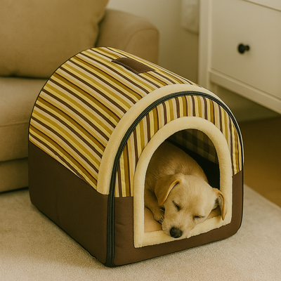 https://cdn.shopify.com/s/files/1/0763/9767/4819/files/Niche_d_interieur_pour_chien_marron_traits_chiot_qui_dort_dedans.png?v=1744297333