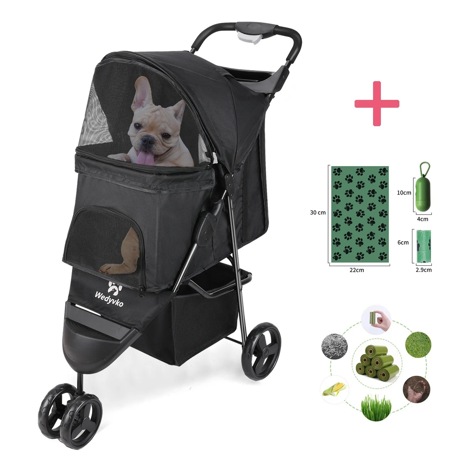 Poussette pour chien 3 roues