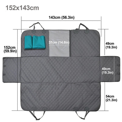 Hamac Voiture Chien Étanche Fenêtre Zippée Poches 143x153 cm