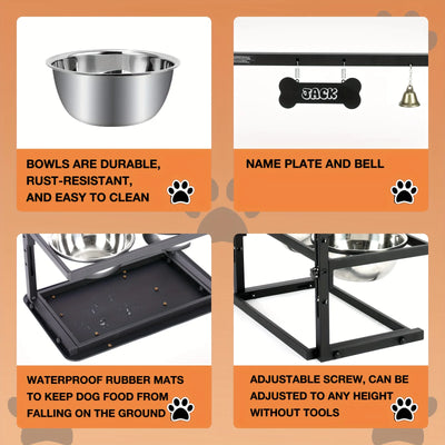 Bol Surélevé Réglable Gros Chien Inox