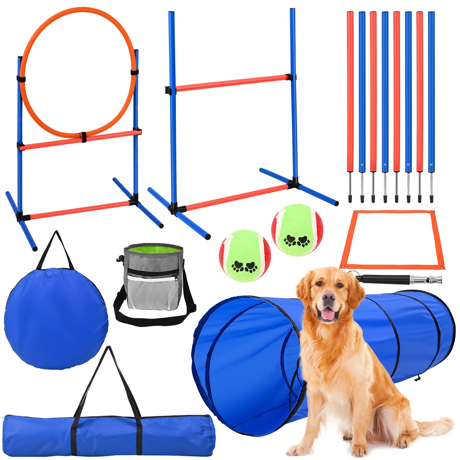 Set d'Obstacles Agility pour Chien avec Tunnel et Haie