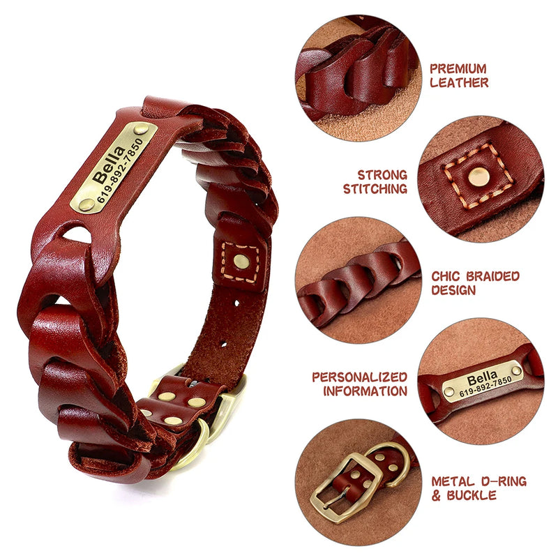 Collier Cuir Personnalisé Gravé Pitbull