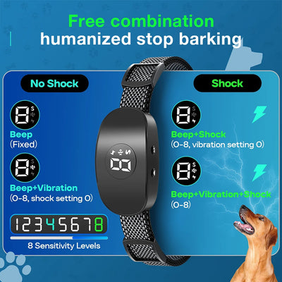 Collier Anti-Aboiement IP67 Gros Chien 4 Modes