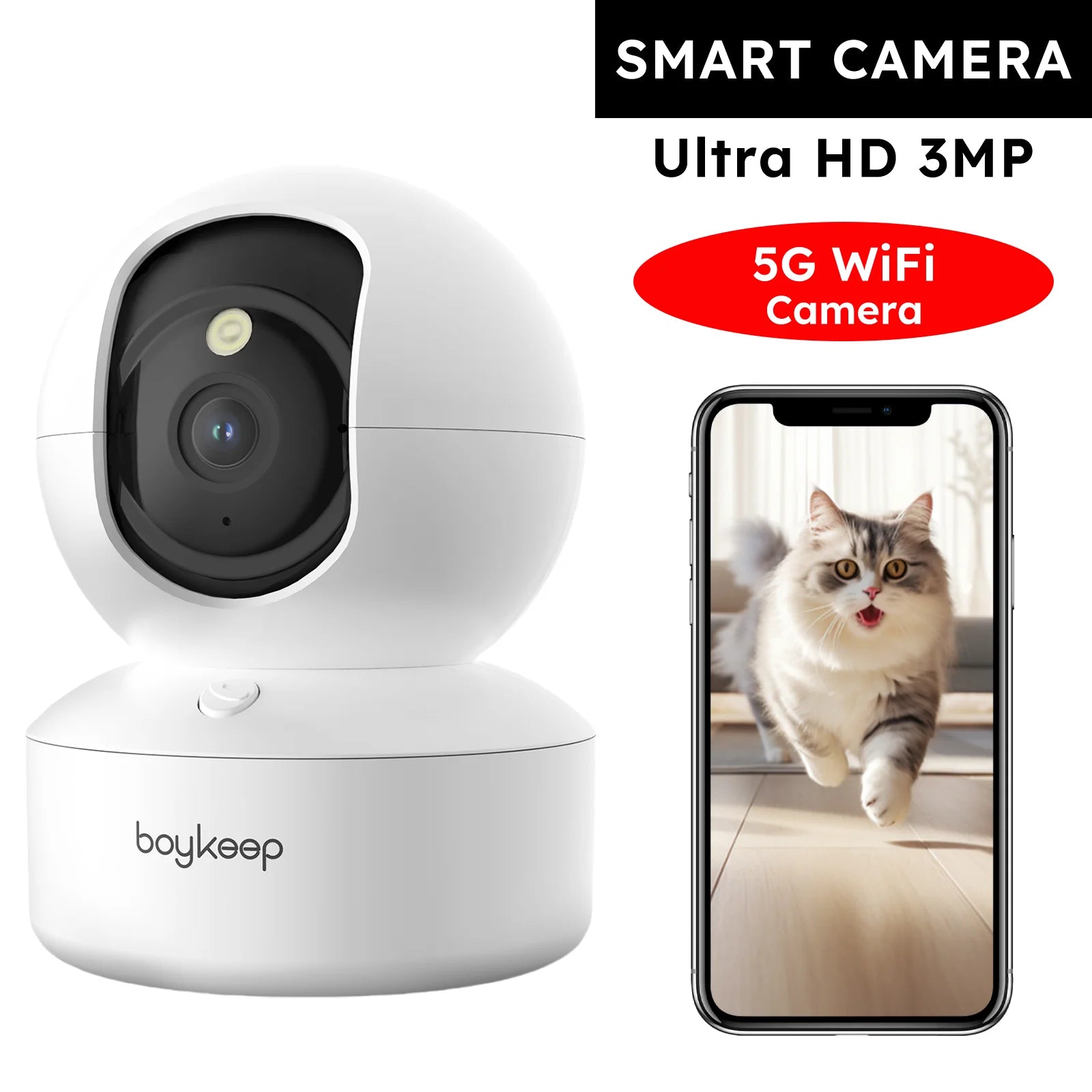 Caméra pour Chien 2K WiFi Double Bande Vision Nocturne