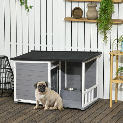 Niche Chien Bois PawHut avec Terrasse et Coin Repas