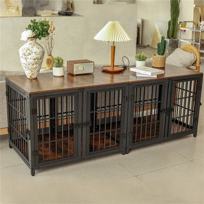 Meuble Cage pour Chien 4 Portes avec Séparateur Amovible