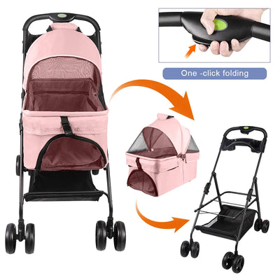 Poussette Pliable Chien 600D Oxford Roues à Frein