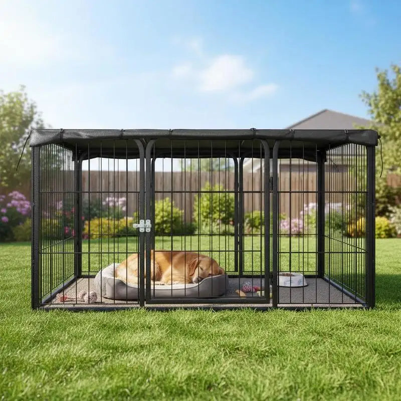 Enclos Chien Barreaux Acier Thermolaqué Noir pour Jardin