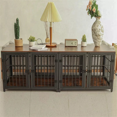 Meuble Cage pour Chien 4 Portes avec Séparateur Amovible