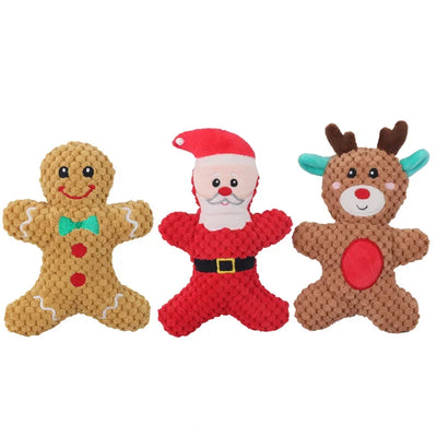 Peluche de Noël Grinçante Chien Père Noël et Renne