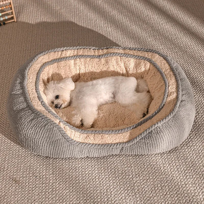 Panier Ovale Douillet pour Petit Chien et Chat, Bord Côtelé