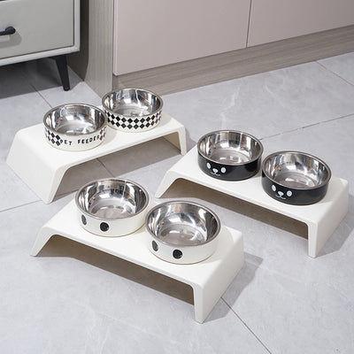 Gamelle Surélevée Petit Chien Chat Double Bol Socle Blanc