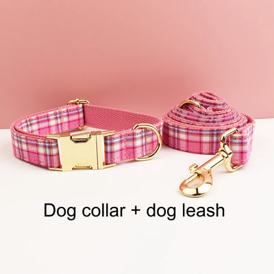Ensemble Collier Harnais Laisse Carreaux Gravé Chien