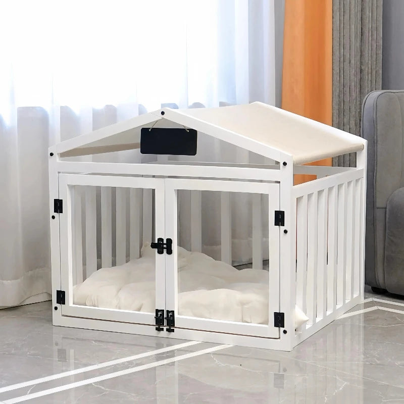 Niche d'Intérieur Cage pour Chien en Bois Massif Double Porte