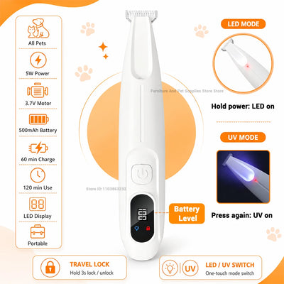 Tondeuse pour Chien Pattes et Museau Lumière LED UV